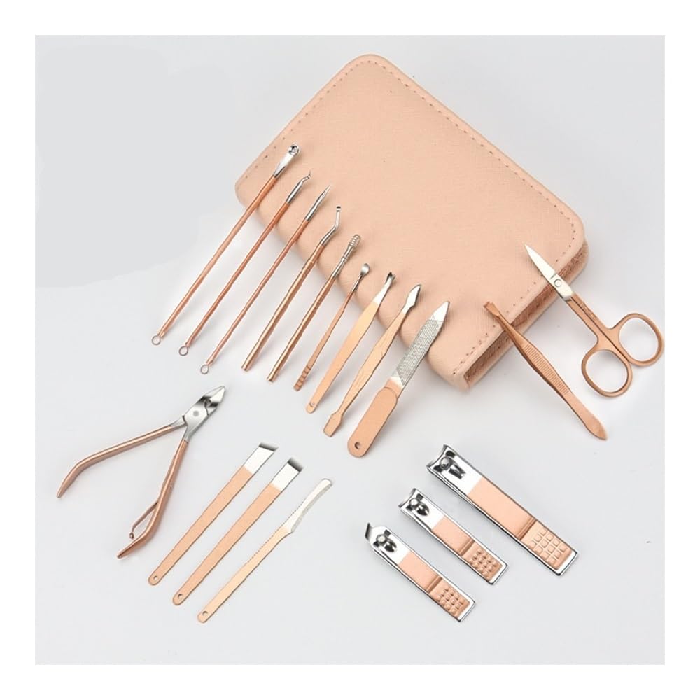 Set de manicura de Acero Inoxidable de 18 Piezas con cortaúñas y Estuche con Cremallera para pies, Dedos de los pies y Manos.