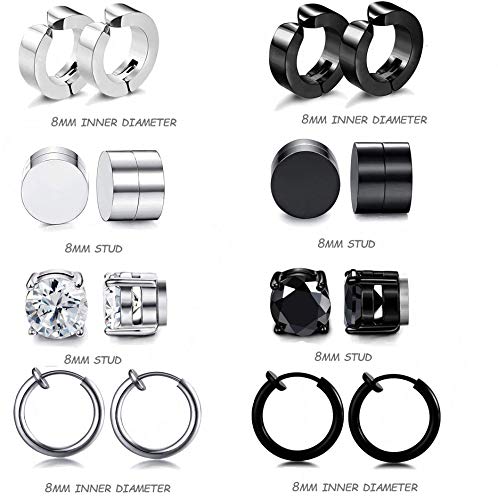 WAINIS 12 Pairs Stainless Steel Non Pierced Earrings for Men Women Magnet CZ Clip on Feather Dangle Earrings Set 8mm2