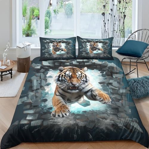 Housse de couette tigre 3D microfibre parure de lit enfant King size - 2