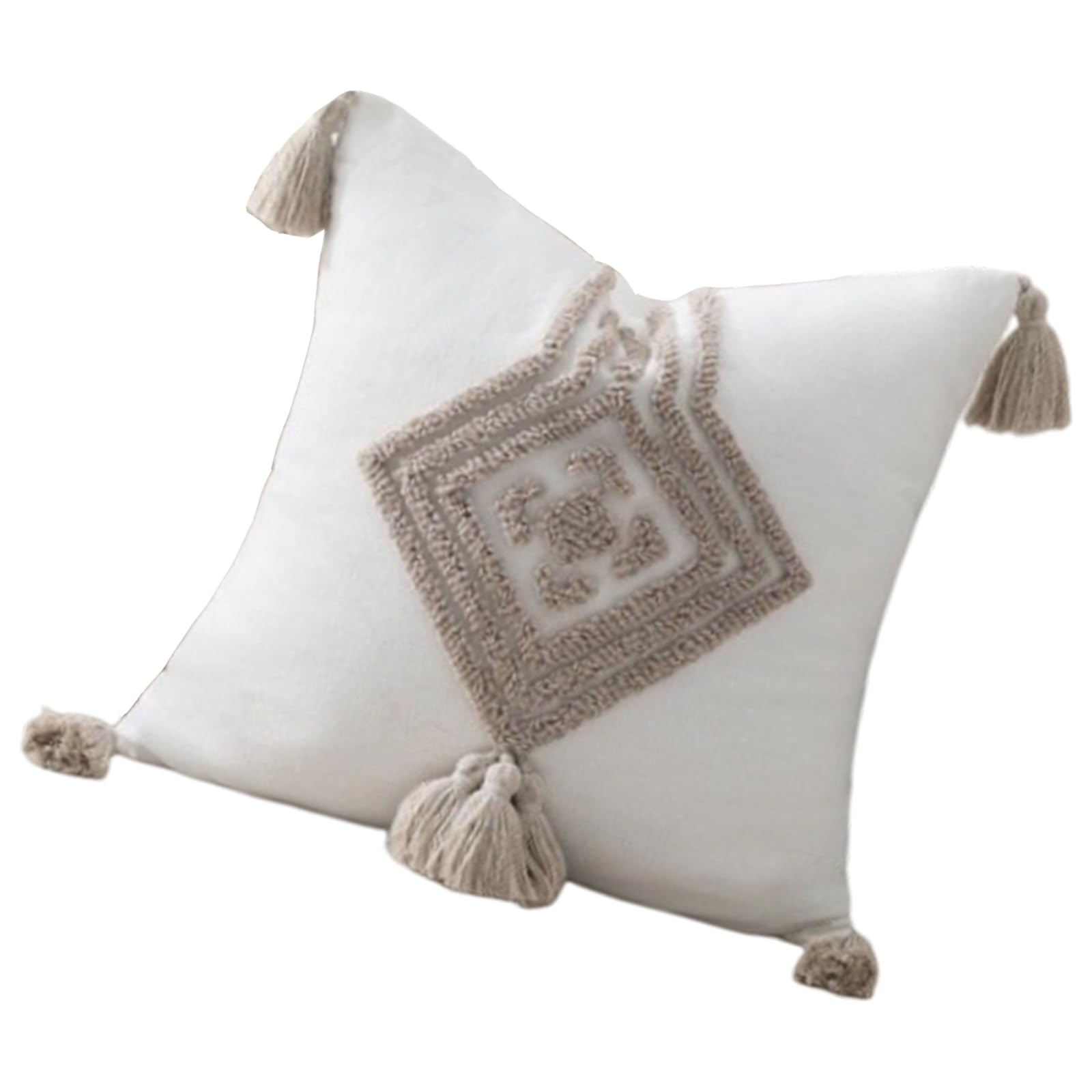 Jazuaiao Cotton Linen Blend Throw Cover 45x45cm Tufted Pattern Fringe Tassels Home Decors Tufted Pillowcase