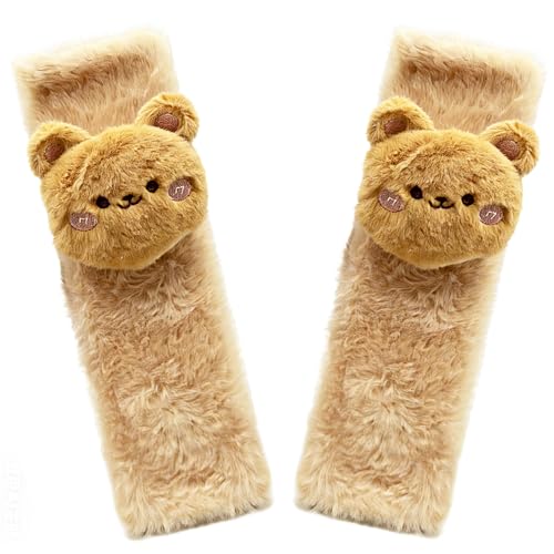 Image of Baby Car Seat Neck Cover, Baby Strap Pad, Car Seat Strap Cover, Car Seat Belt Cover Boy Girl, Baby Neck Pad, Car Strap Pad Fleece, Belt Pad Plush Doll, Seat Belt Pads (Bear Doll in Brown Fleece)