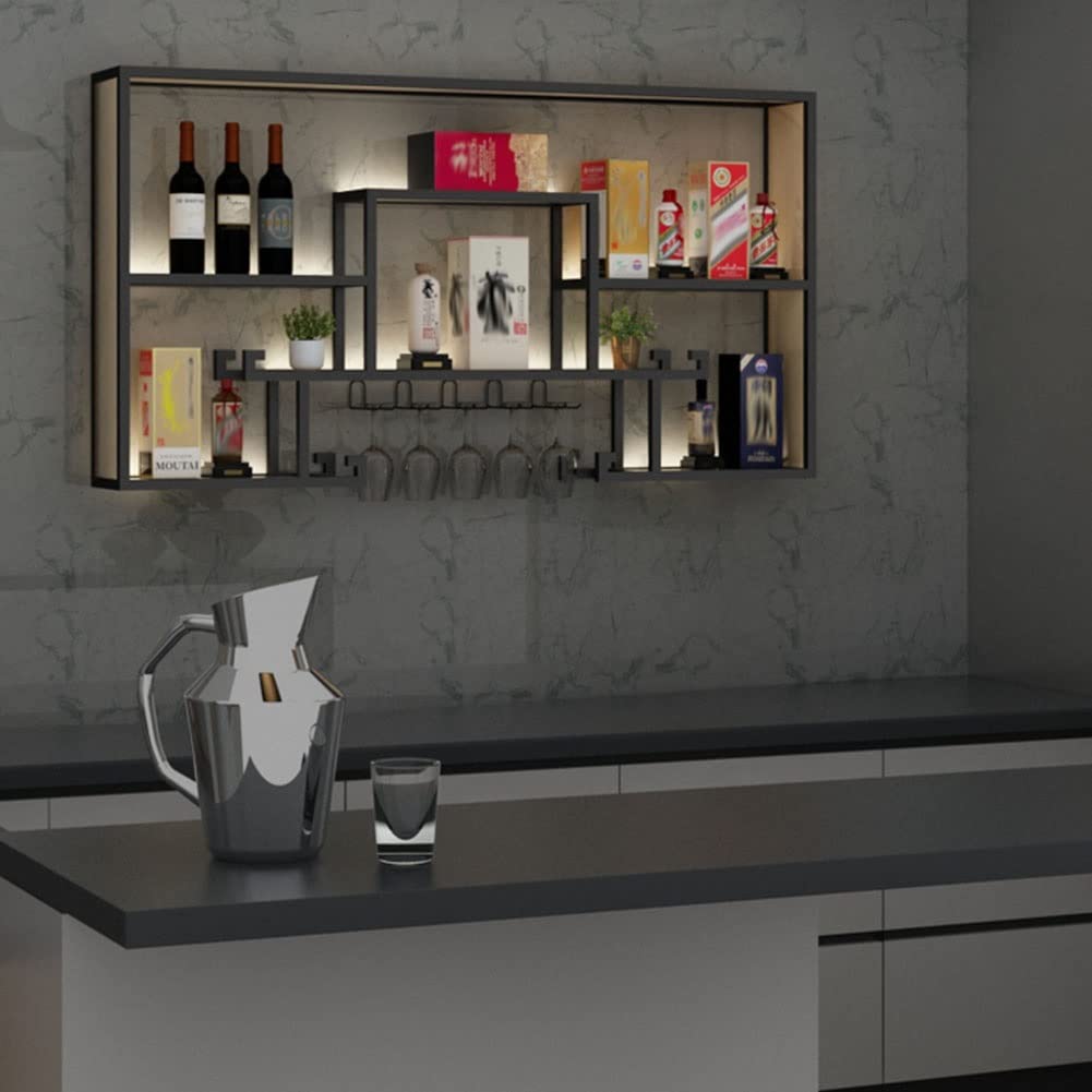 Estante flotante LED para bar, estante de metal para botellas de vino y vidrio, pantalla iluminada para uso doméstico y comercial, solución de almacenamiento elegante y funcional