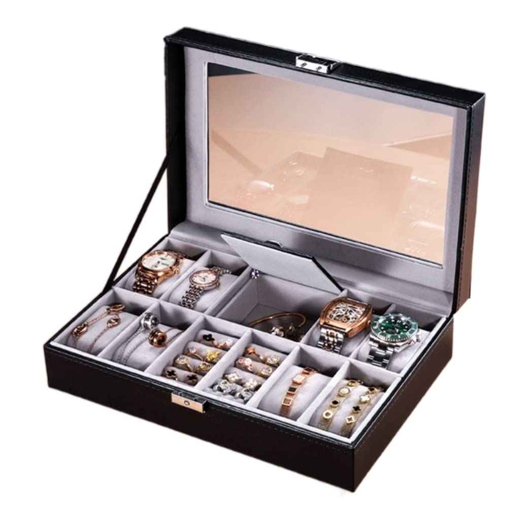 QUSYZD Watch Case Watch Roll 8 Slots Watch Box Leather Jewelry Box Watch Organizer for Watch Rings Bracelets Watch Box Watch Winder,Black