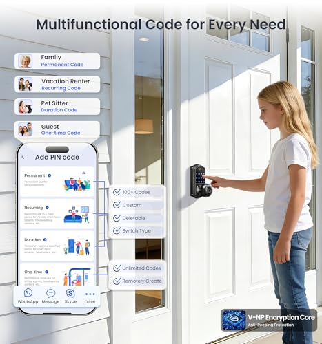 Image of Veise VE018 Smart Knob Handle Lock - Fingerprint, App Control, Keyless Entry for Front Door and Bedroom, Electronic Digital Keypad, Auto Lock, Remote Access Sharing, Easy Installation, Matte Black