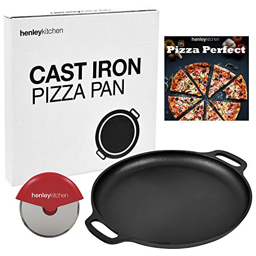 Henley Kitchen - Pre-Seasoned Cast Iron Pizza Pan - 14 Inch Pizza Stone