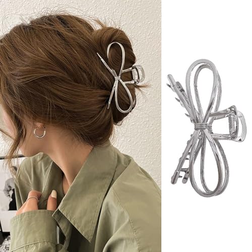 Pinza metálica grande plateada para cabello miniatura 1