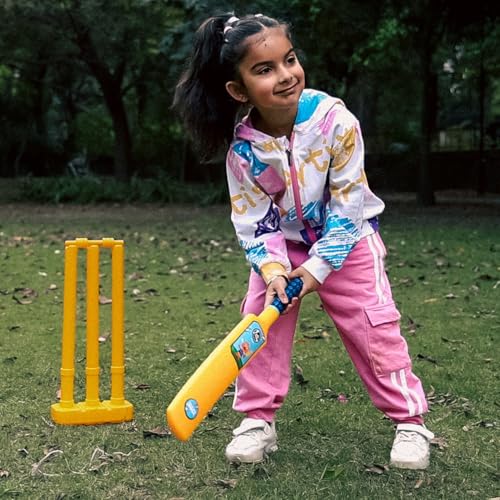 Image of Lata Toys Howzzat Junior Cricket Set for Toddlers (Ages 3+) - Complete Plastic Cricket Kit with Yellow Bat, Soft Ball & Stumps - Lightweight - My First Cricket Set for Boys & Girls - Ideal Beginner