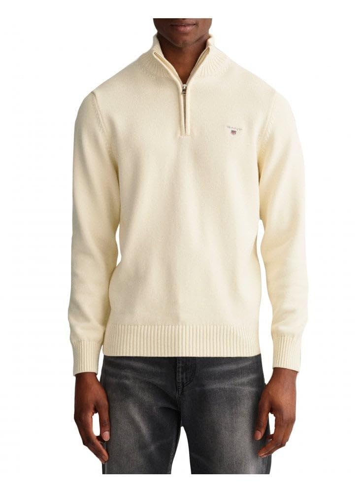GANT Mens Cotton Half Zip Cream Sweater Cream XL