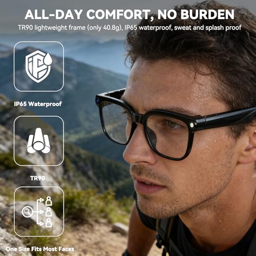 Image of AI Smart Glasses with Camera,8MP Camera Glasses,1080P Anti-Shake Video Recording, Real Time Translation,AI Voice Assistant,Object Recognition,Bluetooth Sunglasses for Men Women(Transparent Lenses)
