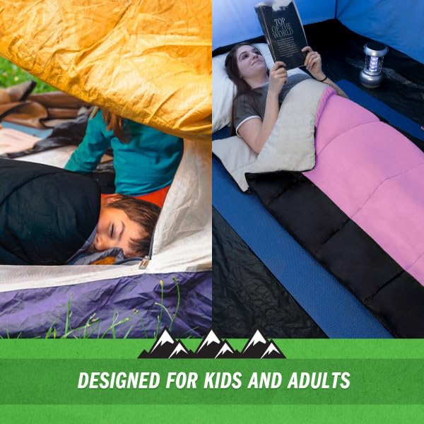 Sleeping Bag - Bolsa de dormir para 3 estaciones cálida y fresca para adultos, adolescentes y niños - Ligera y compacta para primavera, verano y otoño de Wakeman (Rosa) miniatura 5