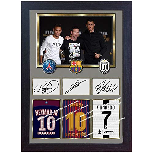 SGH SERVICES Gerahmtes Poster Neymar Messi Ronaldo Juventus Autogramm Foto Druck Poster Vordruck Foto Druck gerahmt MDF Rahmen Fotodruck