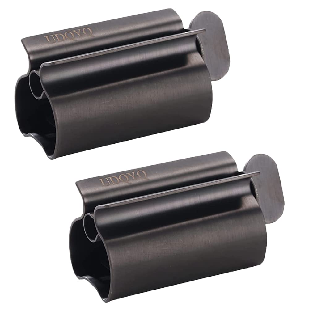 Toothpaste Squeezer - Metal Tube Squeezer Stainless Steel Tube Wringer UDQYQ Toothpaste seat Holder Stand (Matte Black)
