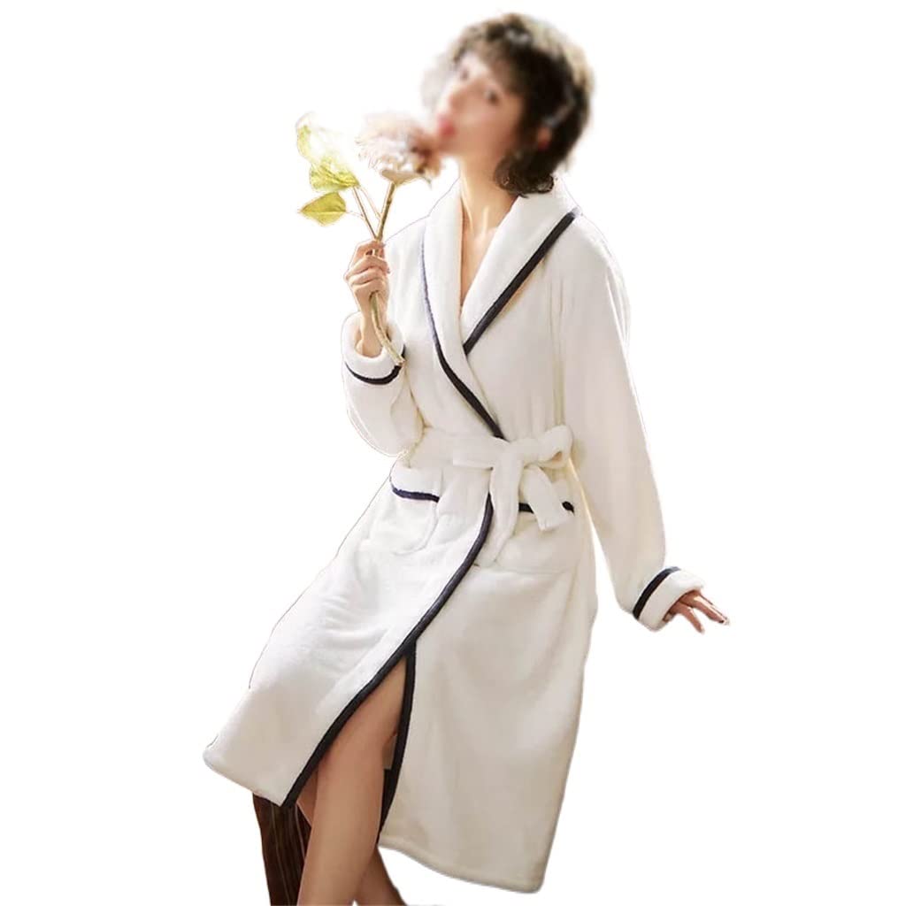 Couples Bathrobe Autumn Winter Warm Women Flannel Long Robe Thick Sleepwear Nightgown Men Loose Home Wear Women-XL code