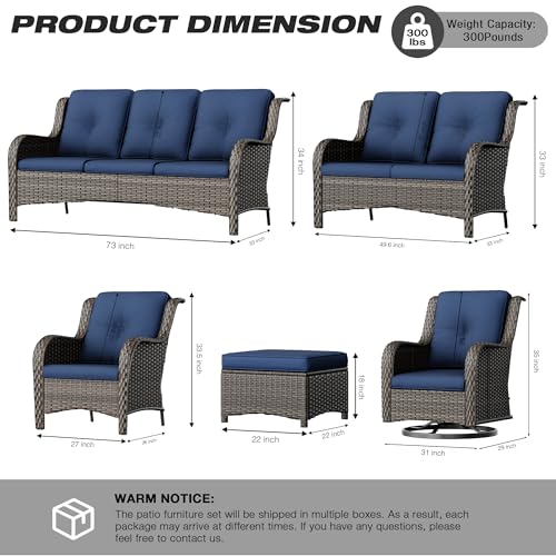 Joyside-Patio-Furniture-Set-5-Piece-Wicker-Outdoor-Furniture-Conversational-Set-with-3-Seat-Sofa-2-Armchairs-2-Ottoman-Patio-Rattan-Wicker-Sectional-Sofa-Set-with-Olefin-CushionsMixed-GreyBlue Joyside Patio Furniture Set 5 Piece Wicker Outdoor Furniture Conversational Set with 3 Seat Sofa 2 Armchairs 2 Ottoman Patio Rattan Wicker Sectional Sofa Set with Olefin CushionsMixed GreyBlue