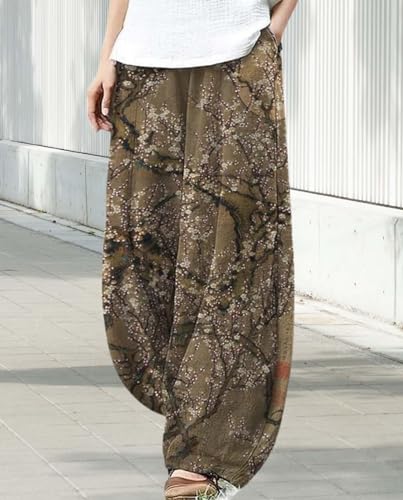 Ocean Print Cargo Pants for Women Cotton Linen Japanese Baggy Trouser Casual Boho Oil Painting Pants Wide Leg4