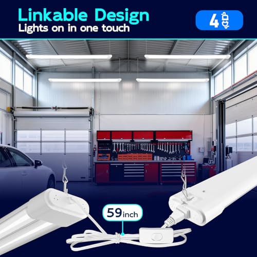 Image of hykolity 4FT Linkable LED Shop Light,44W 4600LM 5000K Daylight,8 Pack | Plug-in Hanging /Surface Mount Utility Light, Daisy Chain Shop Lights for Garage,Workshop,Warehouse,Basement,White