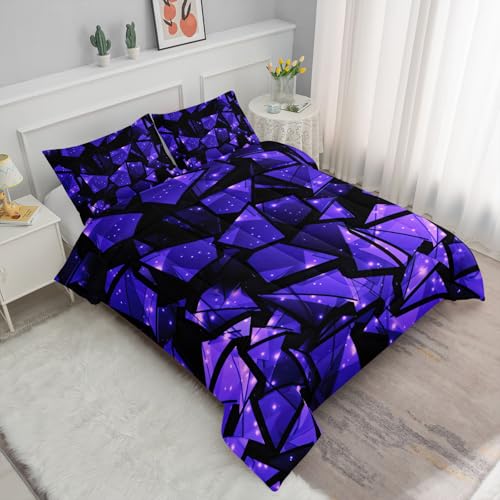 Image of Purple Fragment Comforter Set Chic Creative Printed Bedding Set with 1 Comforter and 2 Pillowcases for Boys and Girls Bedroom All Season(Fragment Twin)
