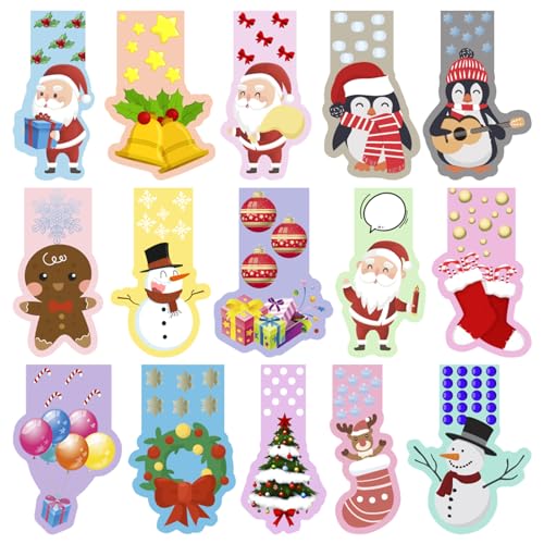 Puntos Libro Navidad, 30 Piezas Marcapaginas Magnetico de Libros, Marcadores Magnéticos de Navidad, Personalizado Magnéticos Marcapáginas, Navidad Marcadores Libro Kit Navidad Niños (C)