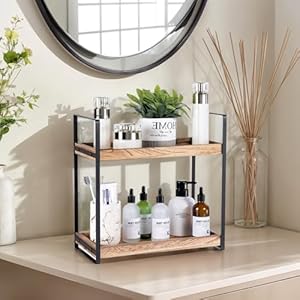 2-Tier Countertop Organizer for Bathroom Counter Wood Bathroom Counter Organizers Shelf Cosmetic Storage, Standing Vanity Tray for Room Organization and Decor 2 Tier Countertop Organizer for Bathroom Counter Wood Bathroom Counter Organizers Shelf Cosmetic Storage Standing Vanity Tray for Room Organization and Decor