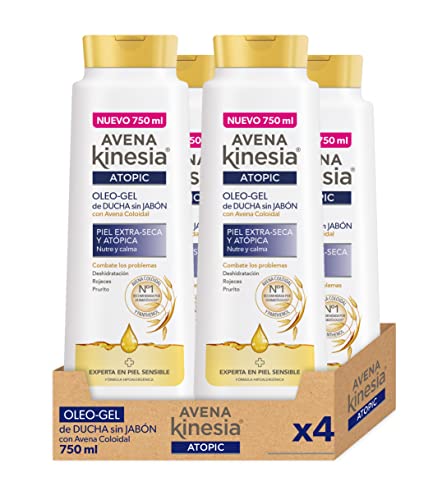 Avena Kinesia - Oleo Gel de Ducha Sin Jabón para Piel Extra Seca y Atópica, Fórmula con Aceite de Avena 100% Natural - Pack de 4 x 750 ml