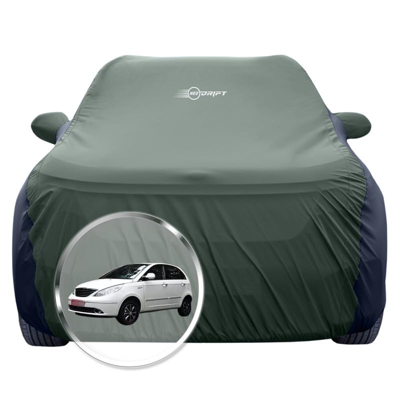 Image of NEODRIFT 'SuperTech' Car Cover for Tata Vista (100% Water-Resistant, All Weather Protection, Tailored Fit, Multi-Layered & Breathable Fabric) (Colour: L.Green+Black)