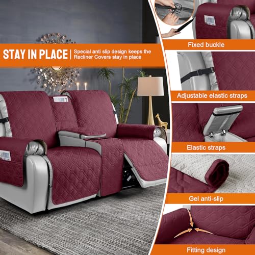 Image of VANSOFY Loveseat Recliner Cover with Console 100% Waterproof Sofa Slipcovers Non-Slip Reclining Couch Cover Split Sofa Covers Furniture Protector for Pets, Dogs(Burgundy1)