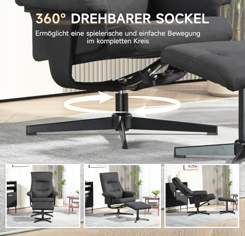 HOMCOM Relaxsessel mit Hocker, Gepolstert Fernsehsessel mit Liegefunktion, Wippfunktion, Drehbar Liegesessel mit Samtoptik, für Wohnzimmer, Schlafzimmer, Schwarz – Bild 6