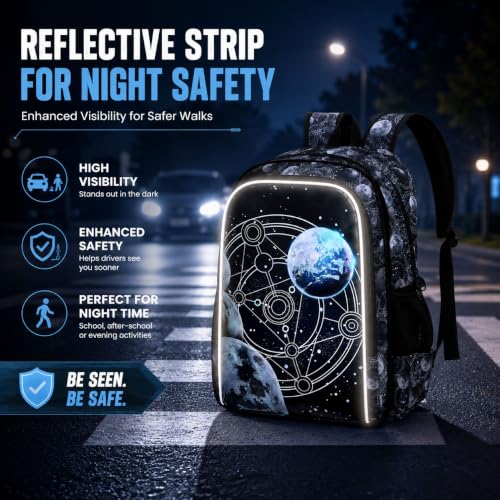 Image of gxtvo 3PCS Boys Planet Bookbag, 17 inch Kids Bookbag with Lunch Box, Water Resistant Middle Elementary Preschool School Bag