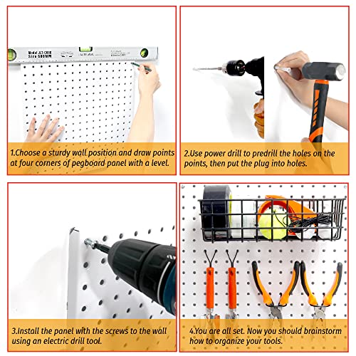 Image of HUHOLE Metal Pegboard Wall Organizer 80cm X 80cm 4PC | 300 lb Capacity Steel Pegboard Panels with 30 Hooks for Garage, Gaming Setup, Craft Room and Workshop
