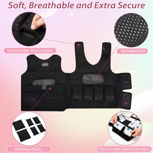 Image of Janmercy Weighted Vest for Kids Ages 2 to 9 Adjustable Neoprene Compression Vest Removable Weights Breathable Comfort Toddler(Colorful Polka Dots,Small,Beige)