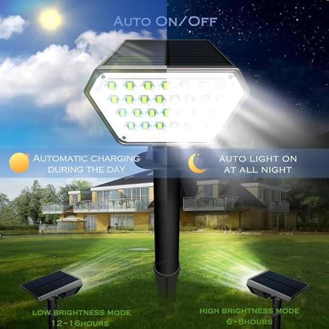 Solar Spot Lights Outdoor,Auto On/Off 4 Pack Solar Lights Outdoor Waterproof IP65,2-in-1 Solar Powered Outdoor Landscape Lighting,Solar Lights for Outside Yard Garden Pathway (Cool White)