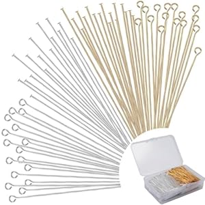 600 Pieces 2 Inch Flat Head Pins Eye Pins for Jewelry Making DIY, Straight Head Eye Pins Gold and Sliver Jewelry Making Pin Metal End Headpins for Craft Earring Bracelet Necklace Pendant Supplies