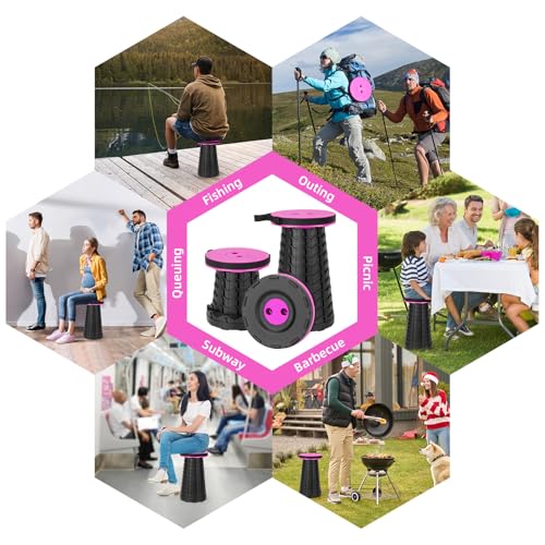 Image of Qiguet Collapsible Folding Chair - Upgraded Portable Chair with 400lbs Load Capacity, Perfect for Camping, Fishing, Hiking - Folding Stool with Carrying Straps, Gifts for Fisherman (Pink)