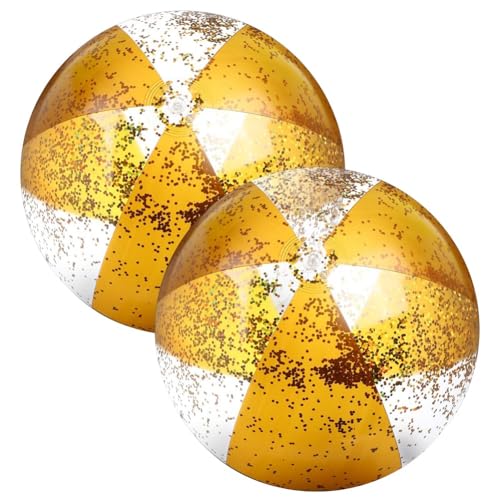 Myhoomowe 2 Uds. Pelotas de Playa Inflables de 16 Pulgadas, Bolas de Piscina de Confeti Dorado para Piscina para Adultos, Fiesta de Cumpleaños de Verano Dorada
