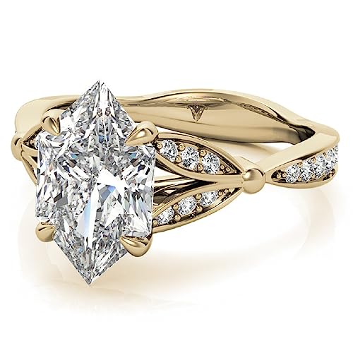Generic 10K Yellow Gold Handmade Engagement Ring, 2.50 CT Duchess Marquise Cut Moissanite Solitaire Ring, VVS1 Colorless