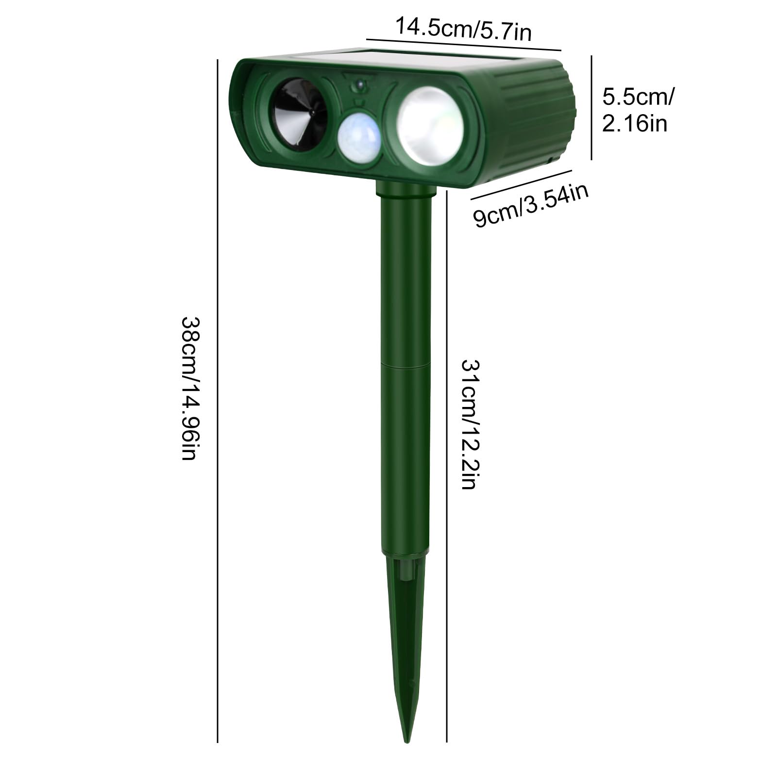 Repelente de gatos para jardines, repelente de animales solar ultrasónico, repelente ultrasónico para gatos de solución rápida con estaca en el suelo/sensor de movimiento PIR, repelente para perros y