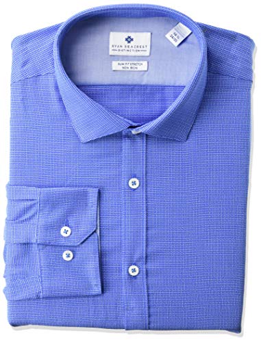 Ryan Seacrest Distinction Men's Button Up, Medium Blue Dobby, 15.5 34/35