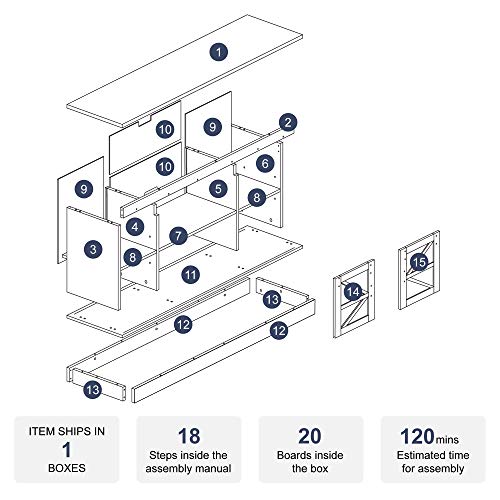 image for BELLEZE Vintage Farmhouse Sliding Door Television Console Wood Mental 