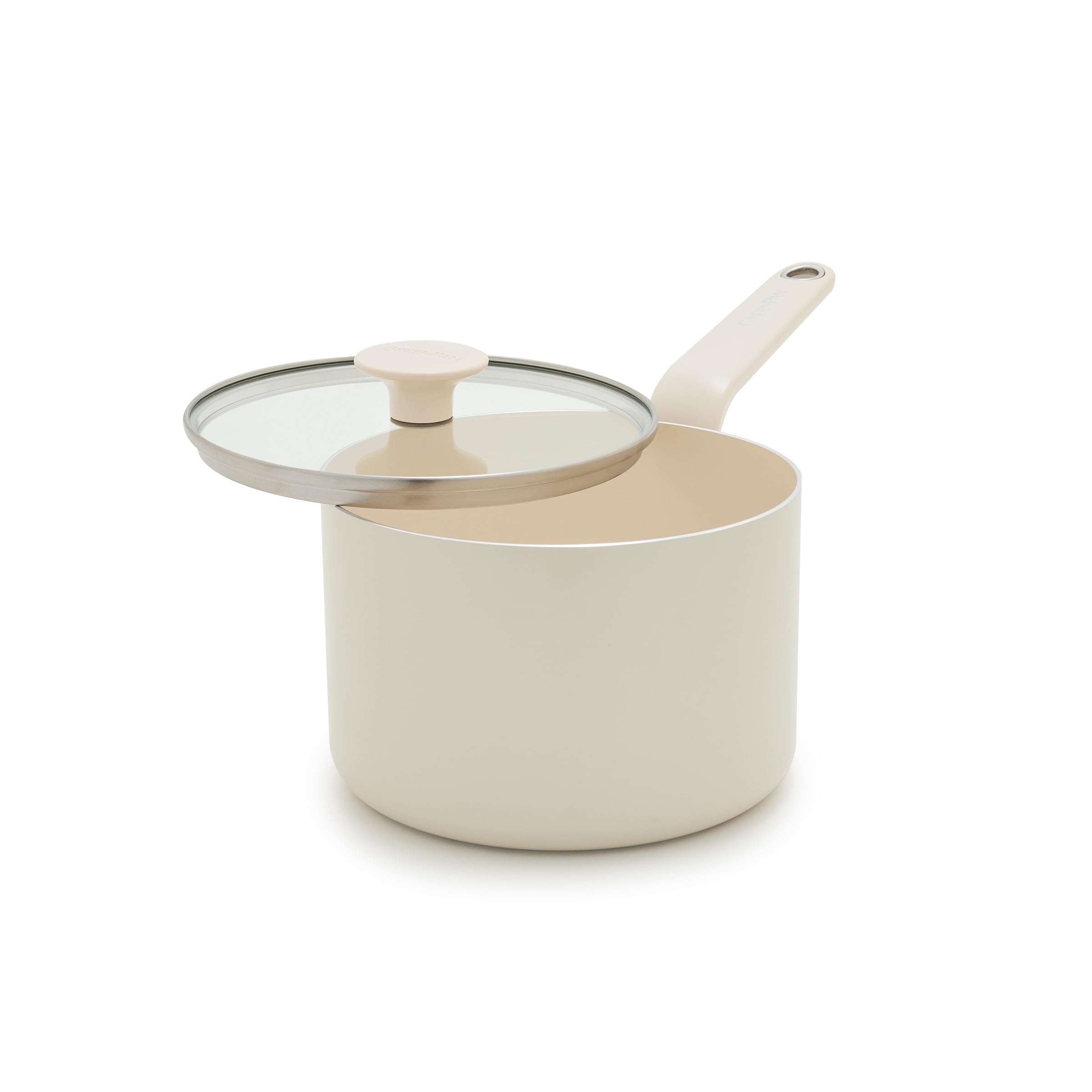 GreenPan Rio Advanced 2QT Saucepan with Lid, Ceramic Nonstick PFAS-Free Pans, Induction Ready, Dishwasher and Oven Safe, Cream White
