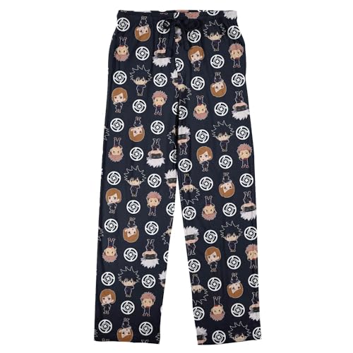 Bioworld Jujutsu Kaisen Men's Chibi Sorcerers School Logo Allover Print Lounge Pajama Pants