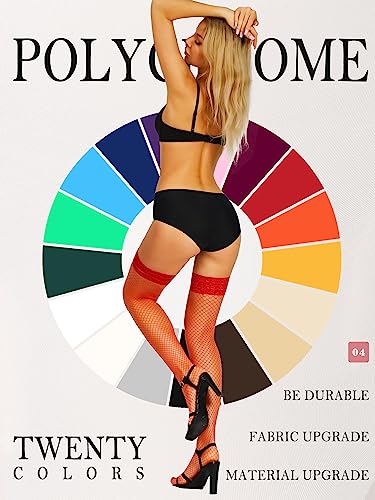 Image of SUREPOCH Lace Top Fishnet Thigh High Stockings Silicone Top Stay Up Tights for Women