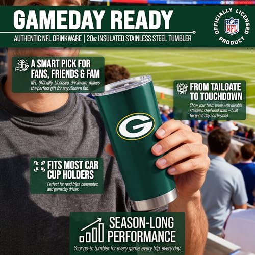 Image of Green Bay Packers NFL 20oz Stainless Steel Insulated Tumbler, Slider Lid