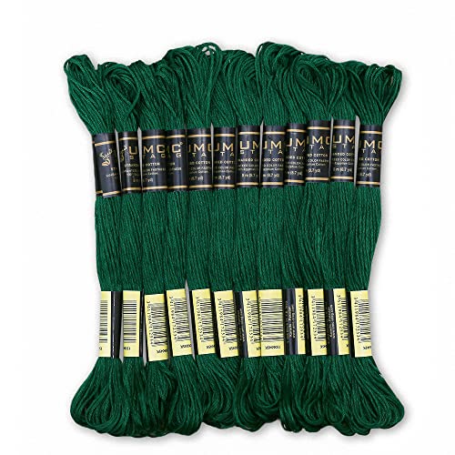 Image of Pack of 12 Premium Embroidery Thread | 100% Egyptian Cotton Premium Skeins | Cross Stitch Embroidery Floss | Oeko TEX Certified Stranded Cotton | Ideal for Arts & Crafts (Emerald Green 923)