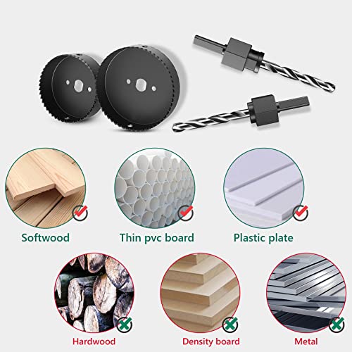 HYCHIKA 19 PCS Hole Saw Kit, 3/4" to 5"(19mm-127mm) Hole Saw Set in Case, Holesaw Multi Tool with 2 Mandrels, 2 Drill Bits, Installation Plate & Hex Key for Soft Wood, PVC Board, Plywood, Drywall - image 7