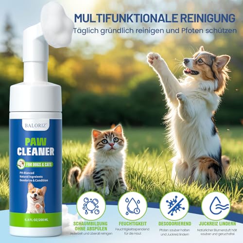 BALORIZ Reinigungsset für die Hundepfotenpflege für Hunde und Katzen, Schaum-Pfotenreiniger ohne Abspülen zum Heilen, Reparieren und Wiederherstellen trockener, rissiger Pfoten und Nasen