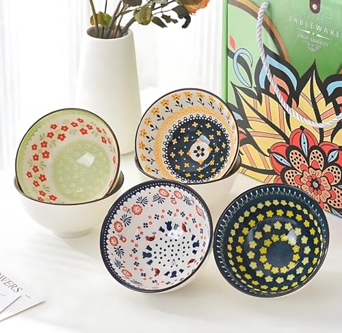 Image of Premium Ceramic Bowls Set of 6 for Kitchen & Dining | Microwave Safe Serving Bowls for Soup, Snacks, Salad, Ice Cream, Pasta & Cereal | Dishwasher Safe Multicolor Bowls