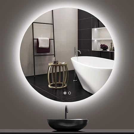 Amazon Com Krugg Led Bathroom Round Mirror 27 Inch Diameter Lighted Vanity Mirror Includes Dimmer And Defogger Silver Backed Glass Home Kitchen krugg led bathroom round mirror 27 inch