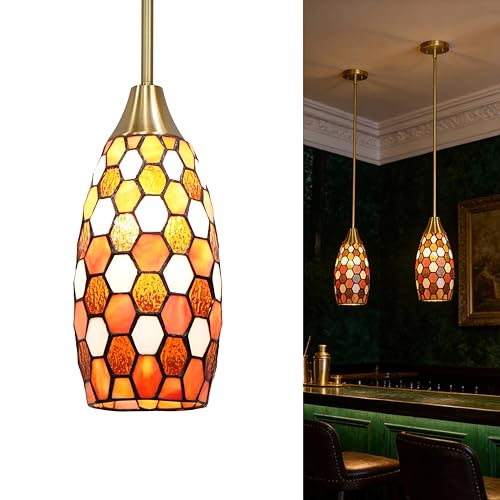Brown Tiffany Pendant Light Wide 4.8'' Height 7.8'',Victorian Tiffany Style - image 1