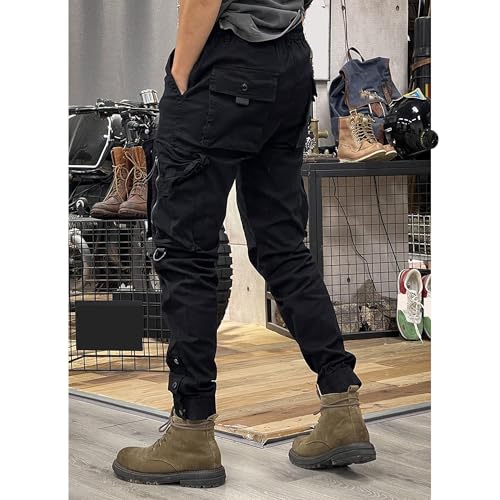 DGHM-JLMY Men's Streetwear Cargo Pants Outdoor Casual Elastic Waist Trousers Slim Fit Fashion Work Pants with Pockets2