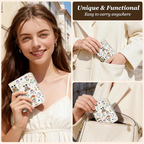 Image of Toughergun Bookish Skeletons RFID Small Wallet Women, Slim Thin Vegan Leather Bifold Wallet with Zipper Coin Pocket & ID Window, Cute Mini Travel Credit Card Holder Gift for Women Ladies Teen Girls